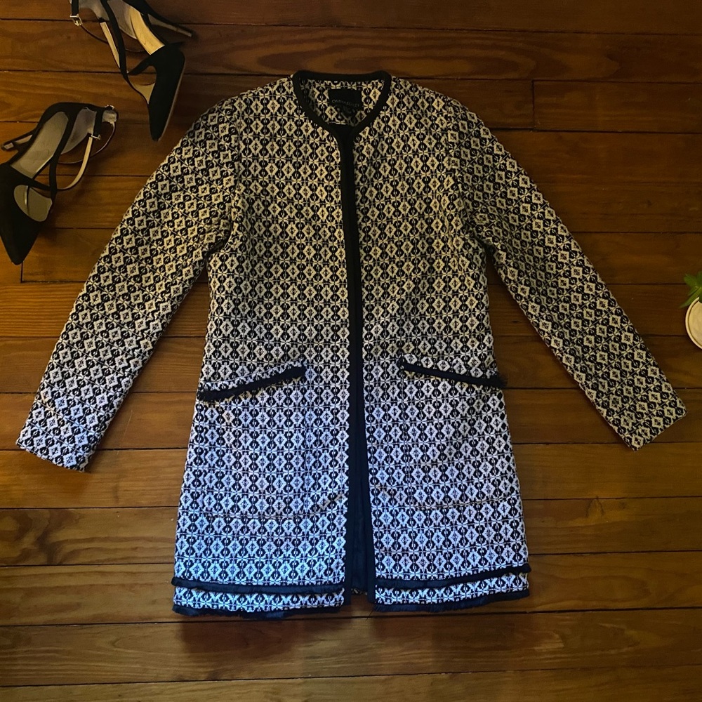 Cynthia Rowley black and white long open blazer